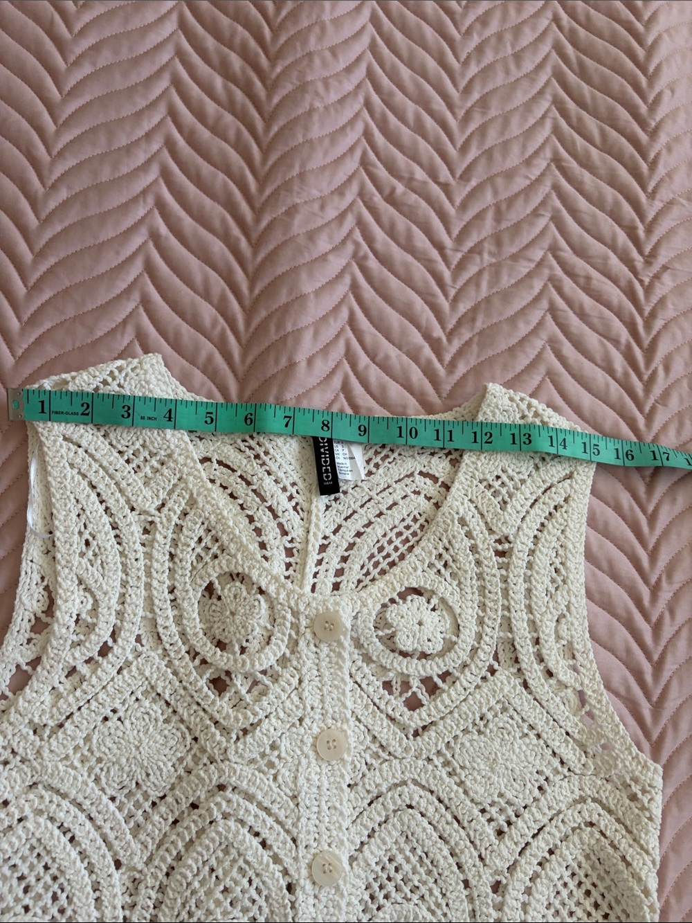 H&M White Crochet Cotton Vest Button Front Boho Sleeveless Top Size S - Picture 8 of 11